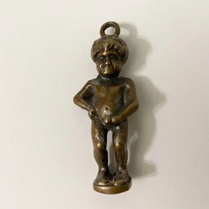 Vintage  Brass Manneken Pis Pendant Charm 2.25 Inch Size